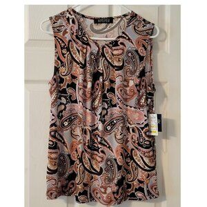 New KASPER Sleeveless Paisley BLOUSE top L NWT